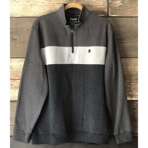 IZOD Mens Black & Gray Performance Fleece Quarter-Zip Pullover Sweatshirt XL EUC
